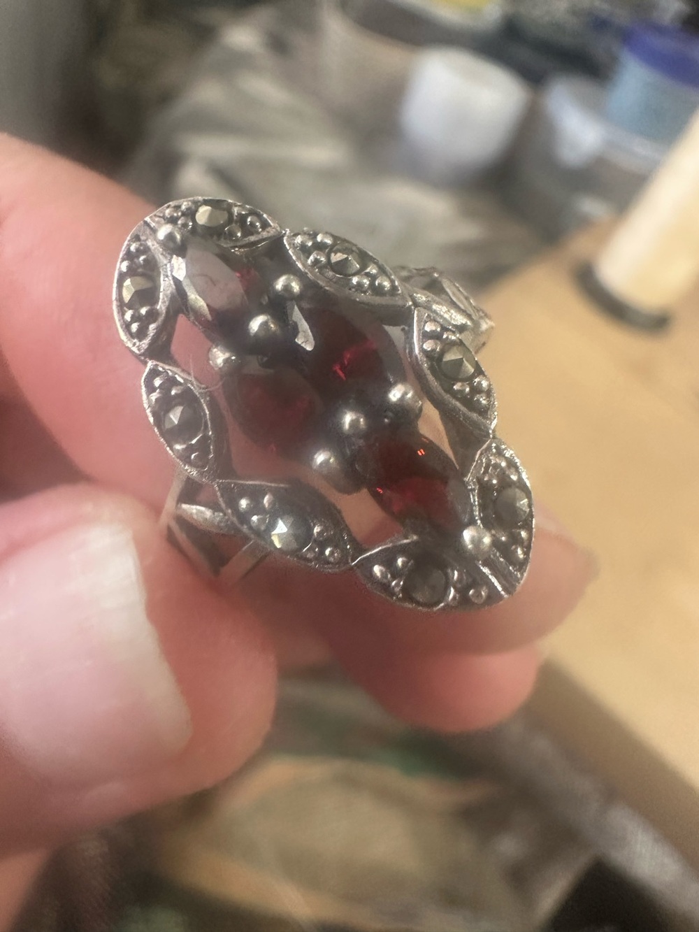 Sterling Silver Marquise Garnet Cocktail Ring